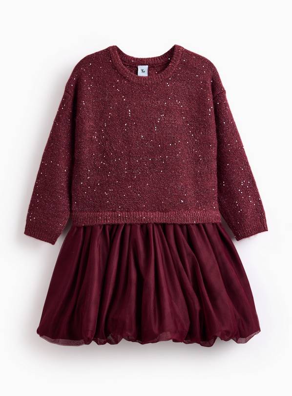 Dark Red Sparkle Knitted Puffball Dress 6-7 years